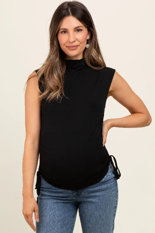 black-ruched-side-tie-maternity-tank-top