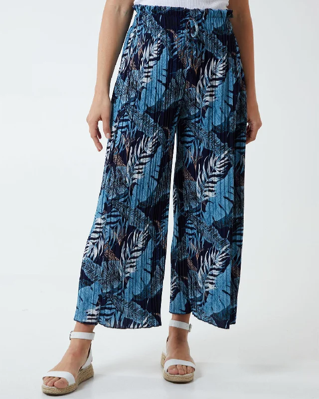 Tropical Print Pleated Wide Legs Trouser