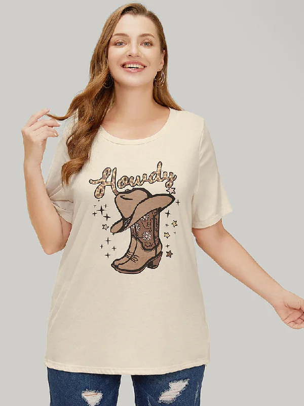 Boots & Hat Print Drop Shoulder Graphic T-shirt