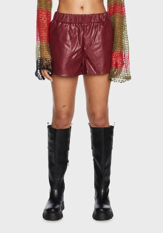 Burgundy Count On Me Vegan Leather Shorts