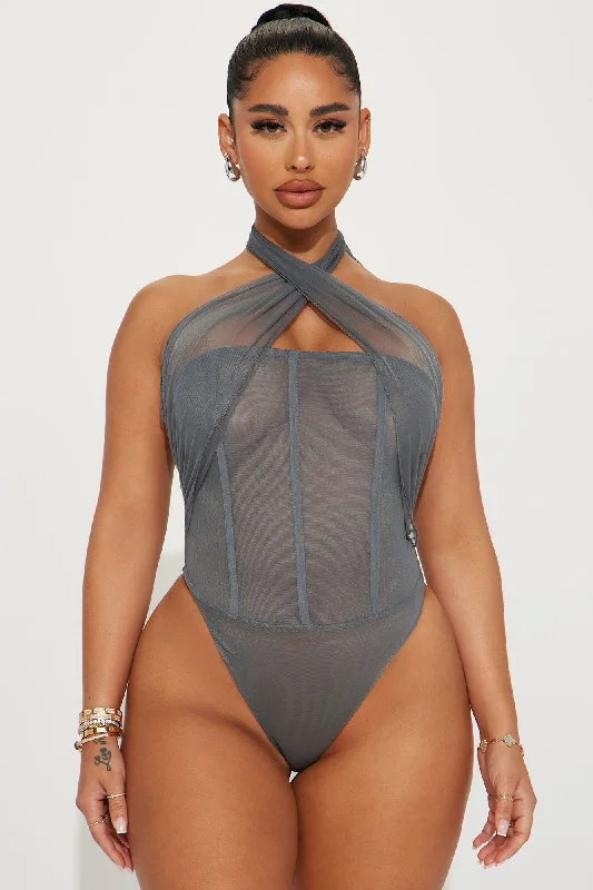 Can't Get Enough Of Me Mesh Bodysuit - Charcoal