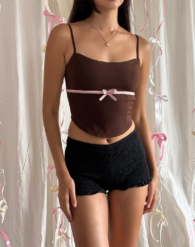 Ceisya Corset Top in Bitter Chocolate with Pink Bow