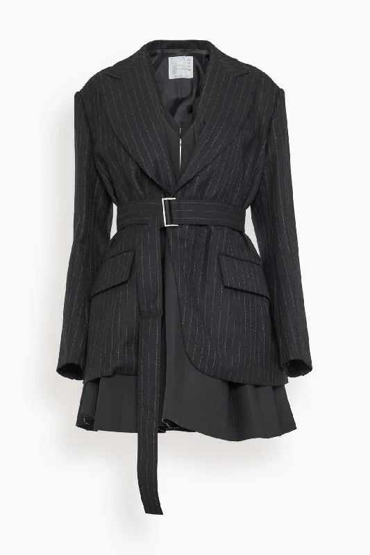 Chalk Stripe x Suiting Bonding Jacket in Black