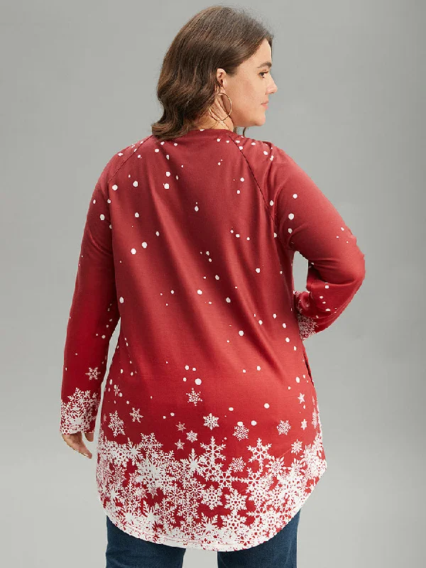 christmas-snowflake-raglan-sleeve-high-low-hem-t-shirt