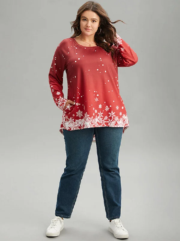 christmas-snowflake-raglan-sleeve-high-low-hem-t-shirt