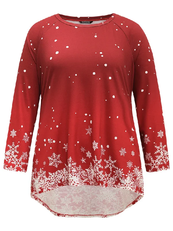 christmas-snowflake-raglan-sleeve-high-low-hem-t-shirt