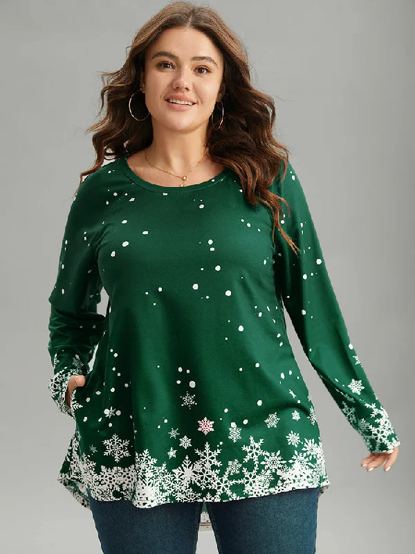 christmas-snowflake-raglan-sleeve-high-low-hem-t-shirt