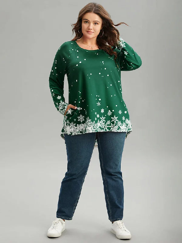 christmas-snowflake-raglan-sleeve-high-low-hem-t-shirt