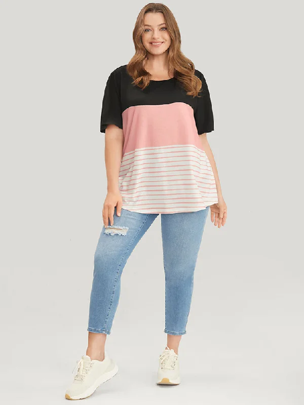 colorblock-contrast-round-neck-striped-t-shirt