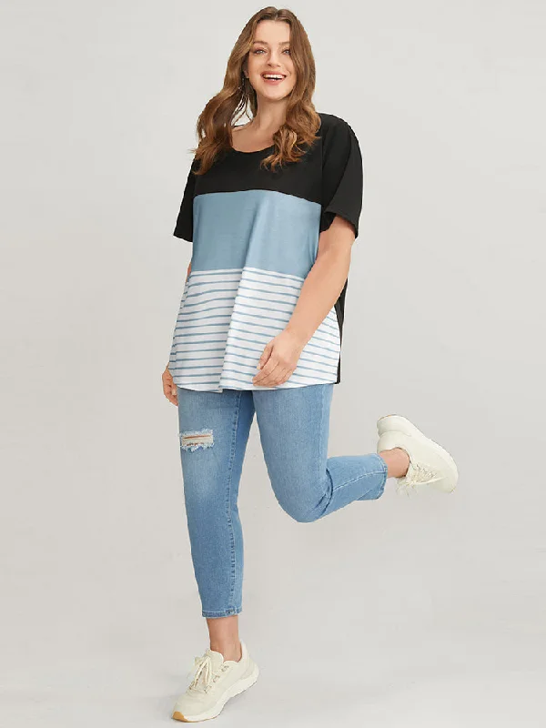 colorblock-contrast-round-neck-striped-t-shirt