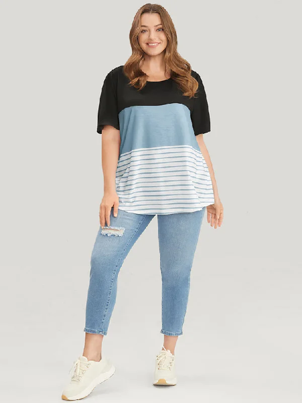 colorblock-contrast-round-neck-striped-t-shirt