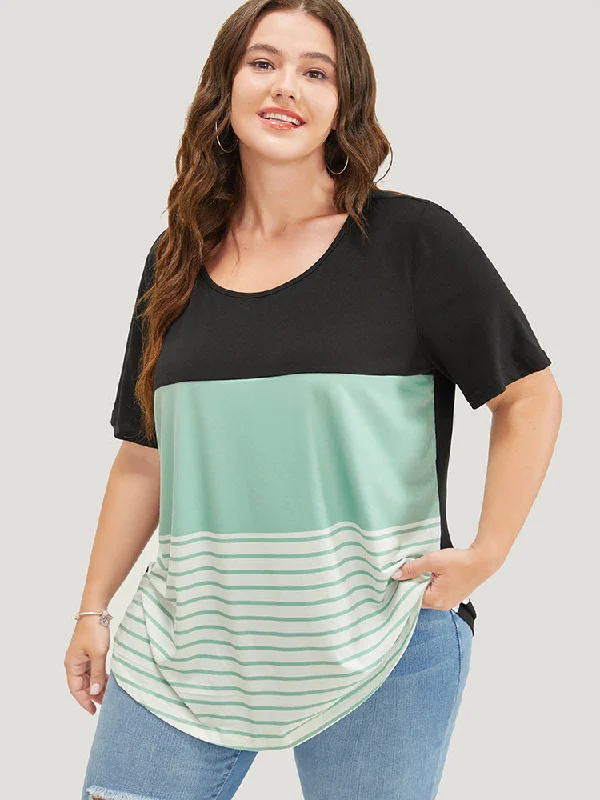 colorblock-contrast-round-neck-striped-t-shirt