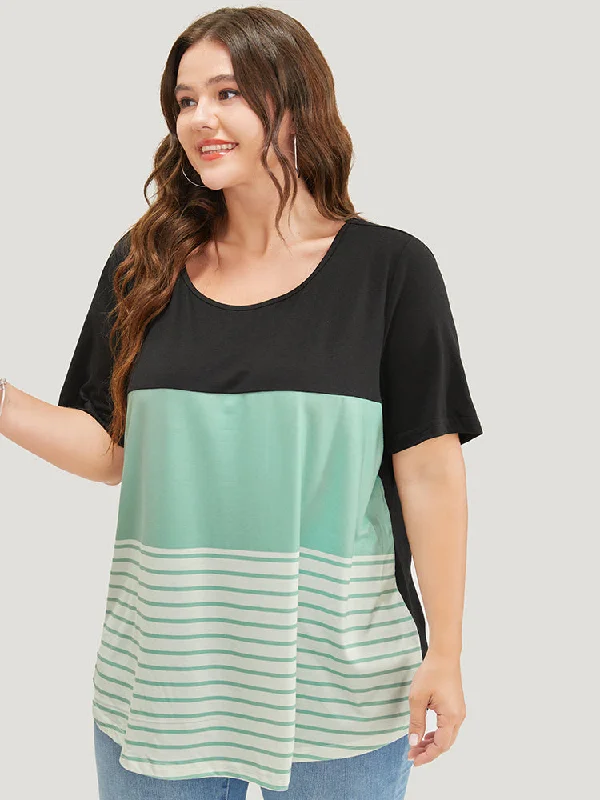 colorblock-contrast-round-neck-striped-t-shirt