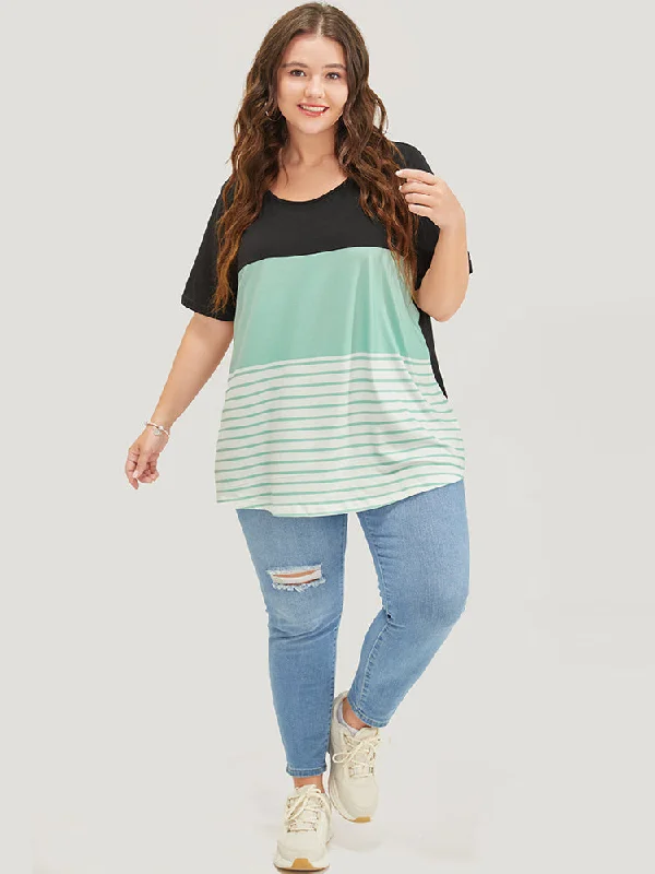 colorblock-contrast-round-neck-striped-t-shirt