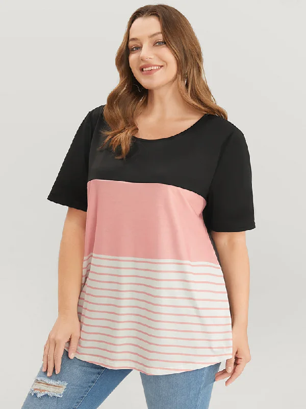 colorblock-contrast-round-neck-striped-t-shirt