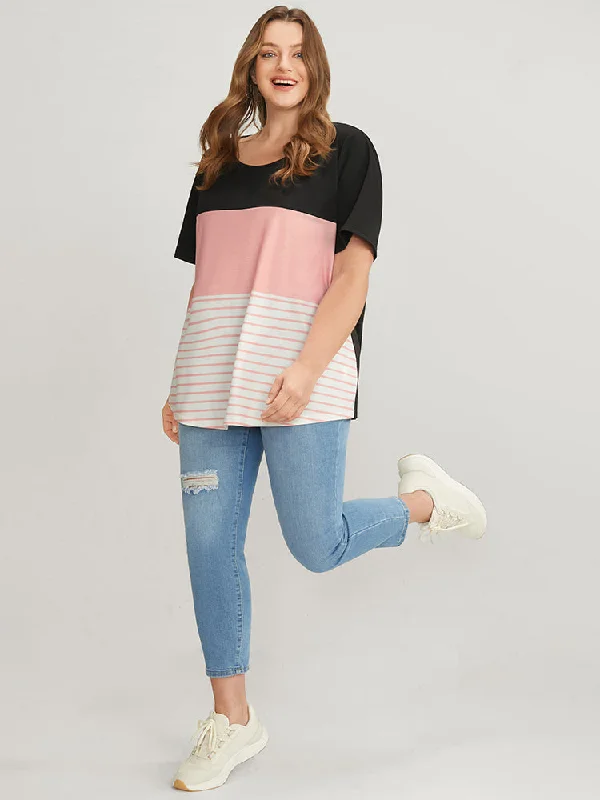 colorblock-contrast-round-neck-striped-t-shirt