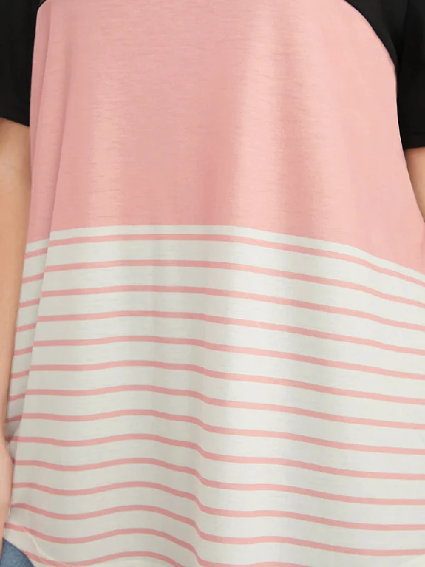 colorblock-contrast-round-neck-striped-t-shirt