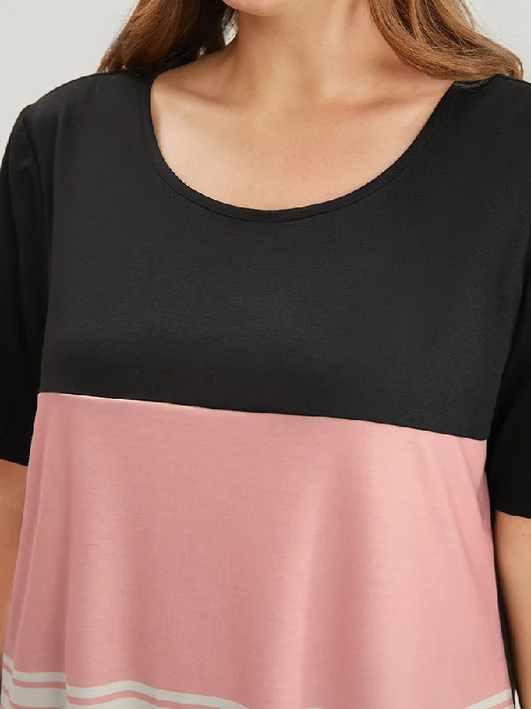 colorblock-contrast-round-neck-striped-t-shirt