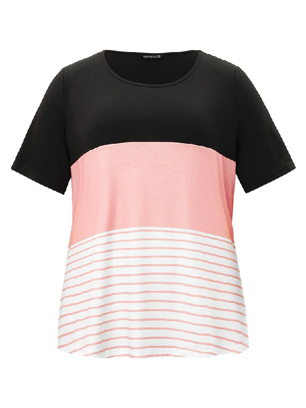 colorblock-contrast-round-neck-striped-t-shirt