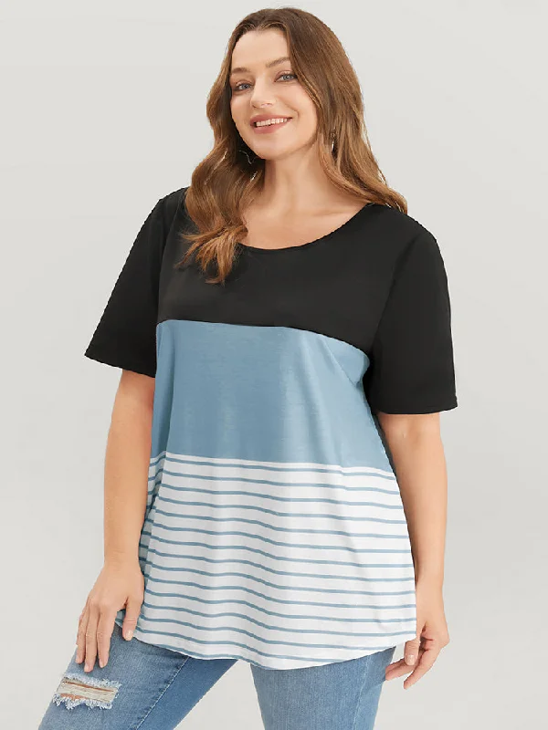 colorblock-contrast-round-neck-striped-t-shirt