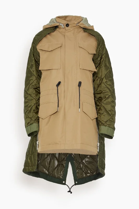 Cotton Gabardine x Quilted Coat in Beige/Khaki