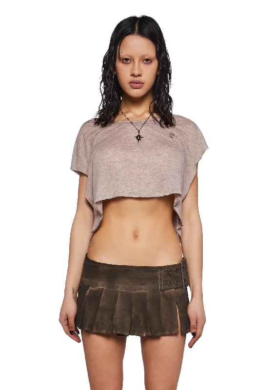 Crossfade Cropped Oversized Tee- Brown