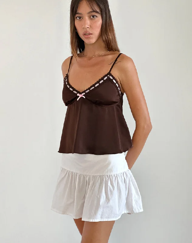 Dalinda Cami Top in Brown with Pink Rosette