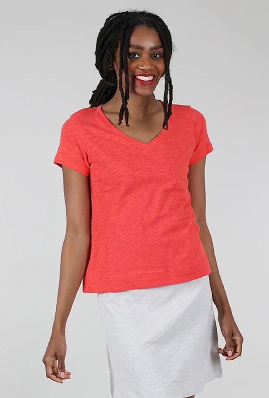 Cotton Slub V-Neck Tee, Red