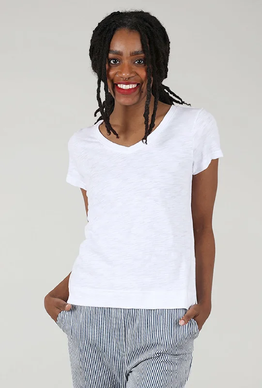 Cotton Slub V-Neck Tee, White