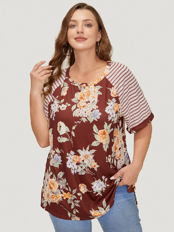 floral-striped-print-patchwork-roll-raglan-sleeve-t-shirt