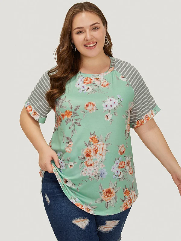 floral-striped-print-patchwork-roll-raglan-sleeve-t-shirt