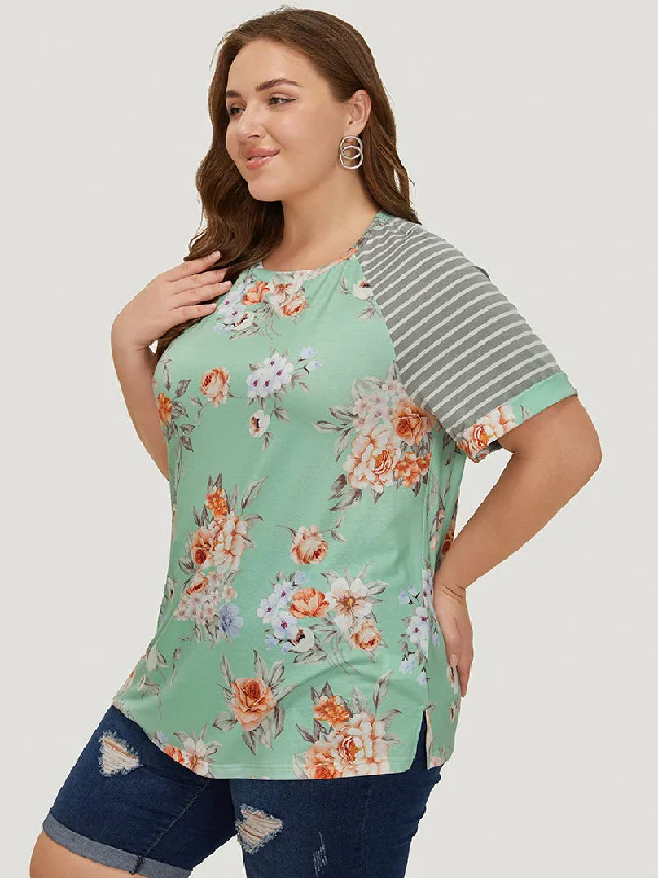 floral-striped-print-patchwork-roll-raglan-sleeve-t-shirt