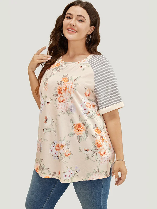 floral-striped-print-patchwork-roll-raglan-sleeve-t-shirt