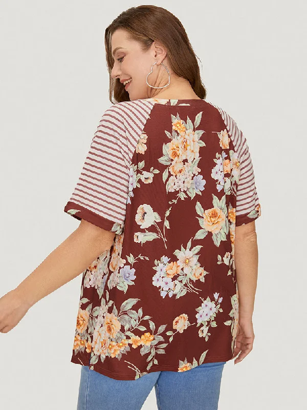 floral-striped-print-patchwork-roll-raglan-sleeve-t-shirt