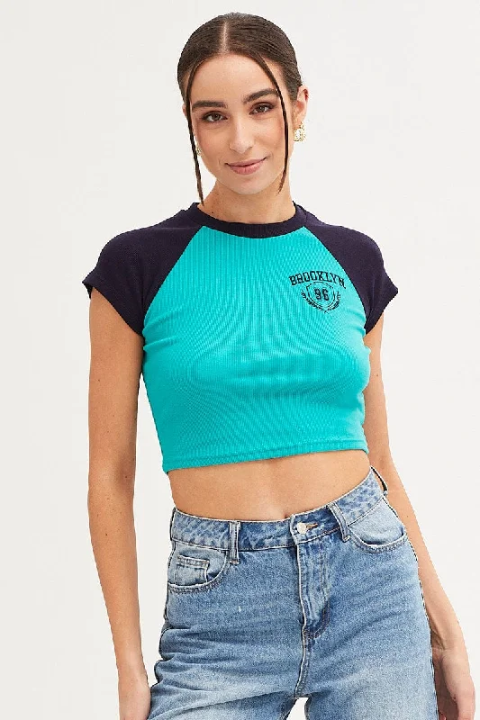 Green Crop T Shirt Short Sleeve Raglan Brooklyn