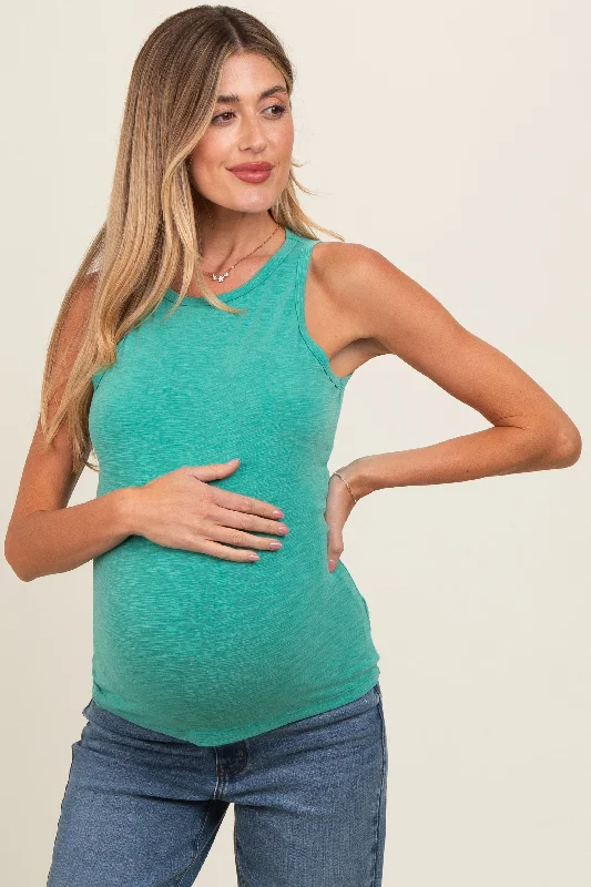 green-heathered-maternity-tank-top