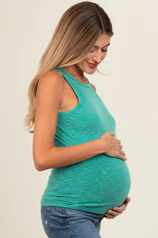 green-heathered-maternity-tank-top