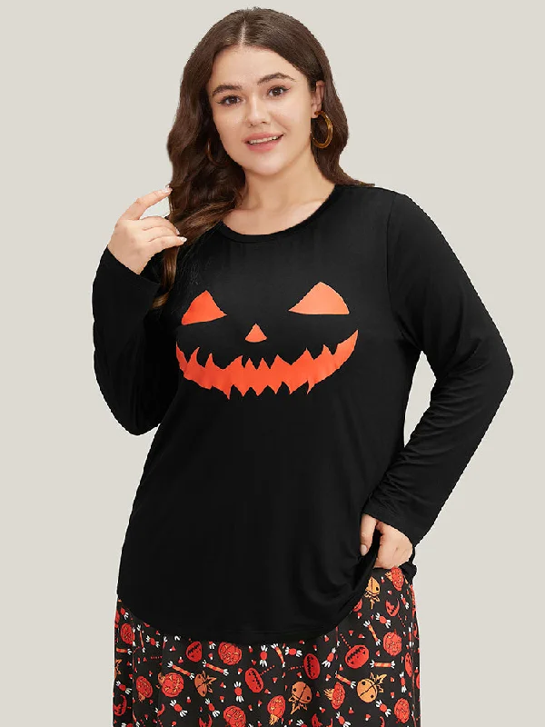 halloween-pumpkin-print-two-piece-knit-top