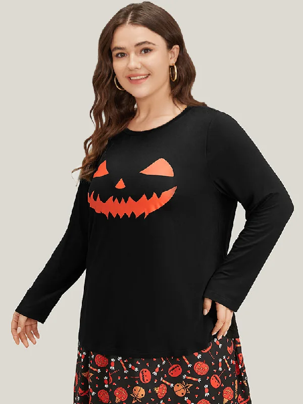 halloween-pumpkin-print-two-piece-knit-top