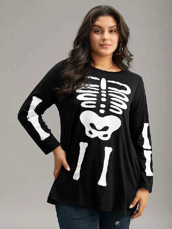 Halloween Skull Print Crew Neck T-shirt