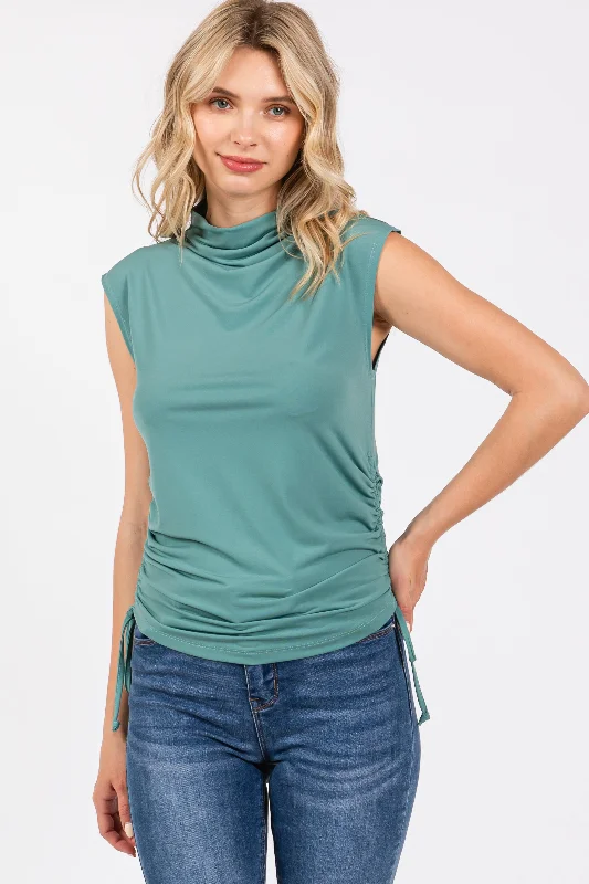 light-teal-ruched-side-tie-maternity-tank-top