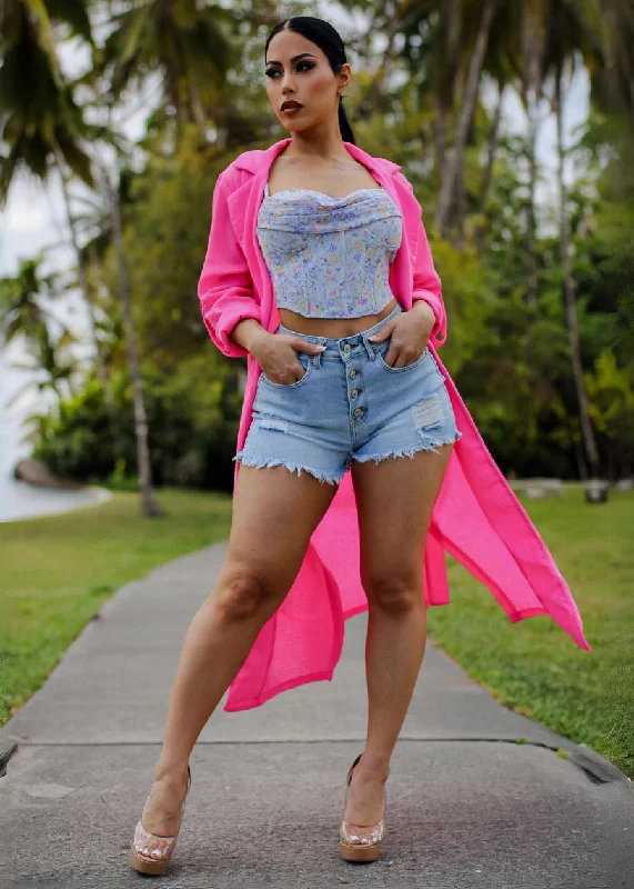 Long Sleeve Trench Coat Hot Pink w Pockets