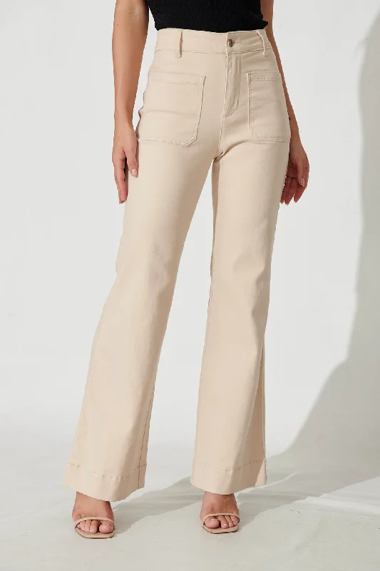 Nita High Rise Wide Leg Jean In Beige Denim