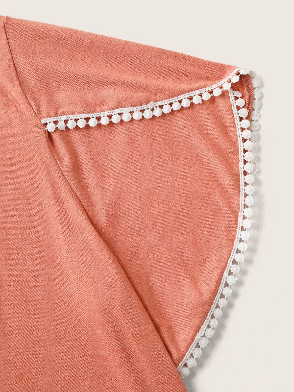 plain-pompom-trim-petal-sleeve-t-shirt