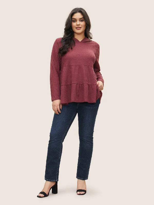 plain-waffle-knit-ruffle-hem-t-shirt