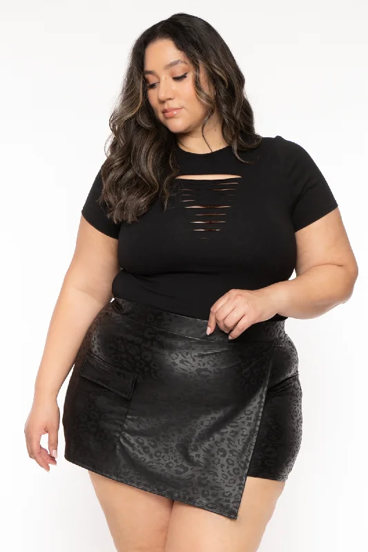 Plus Size Ena Vegan Leather Skort- Black