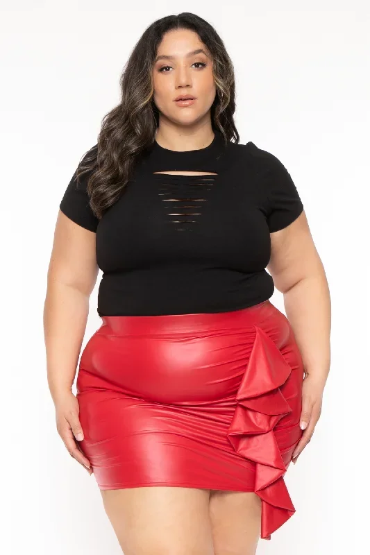 Plus Size Kady Faux Leather Mini Skirt - Red