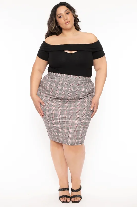 Plus Size Karalline Plaid Midi Skirt-Multi