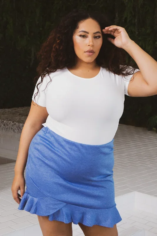 Plus Size Marie Ruffle Mini Skirt -  Blue