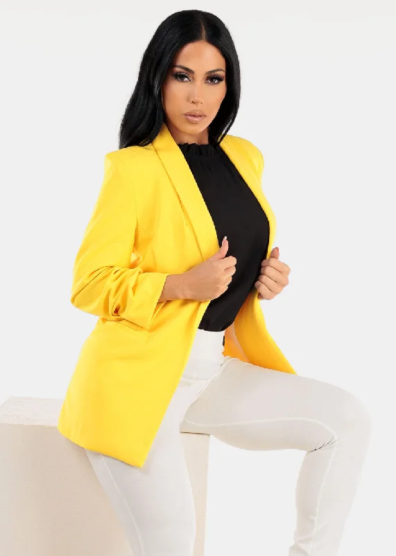 Quarter Sleeve Open Front Blazer Yellow